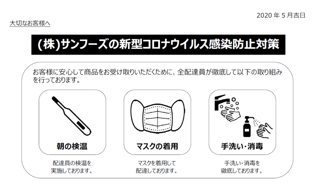 (株)サンフーズの新型コロナウイルス感染防止対策